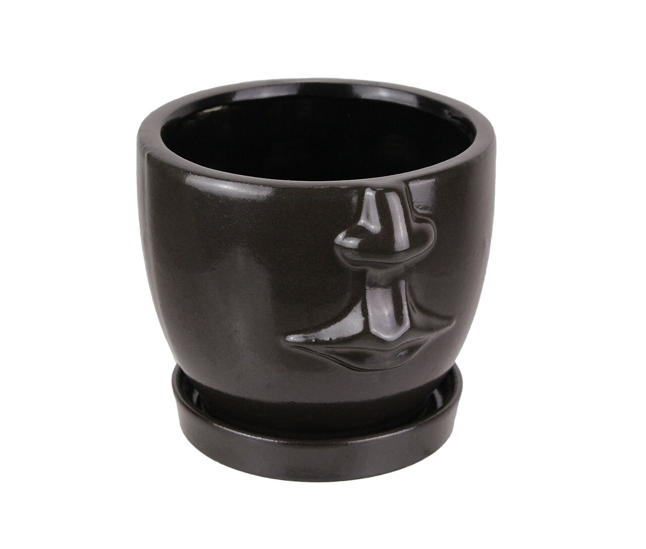 Brown Ceramic Face Planter Decorative Flower Pot Hand Painted Plant Holder Decor